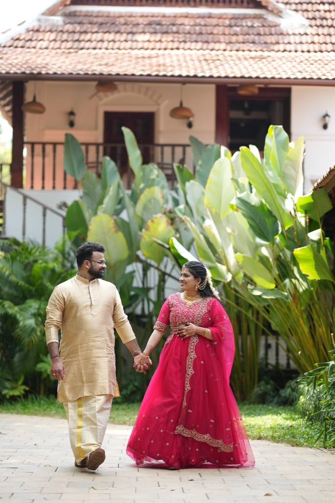 Shobhith and Kavya in Kerala Courtyard